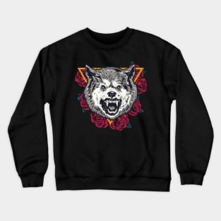 Red Rose And Wolf Crewneck Sweatshirt